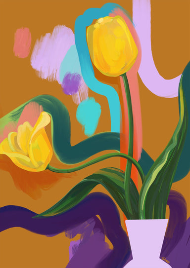 Through The Tulips - Yellow Giclée Art Print Through The Tulips Art Print