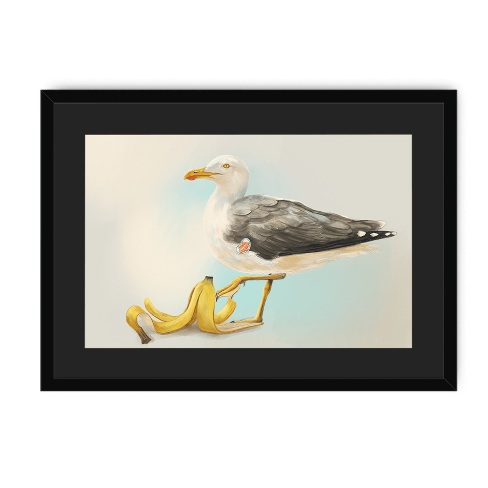 Banana Gull Framed Print Sticky Beaks A3 (297 X 420 mm) / Black / Black Mount Framed Print