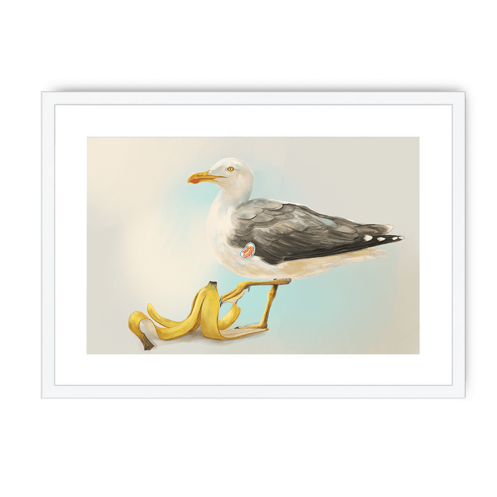 Banana Gull Framed Print Sticky Beaks A3 (297 X 420 mm) / White / White Mount Framed Print
