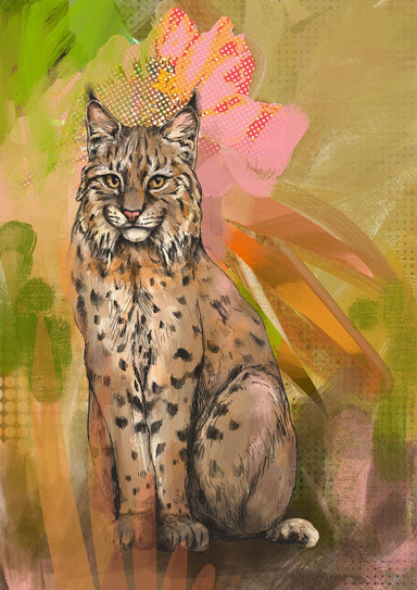 Bobcat Botanica Giclée Art Print Pawky Paws Art Print