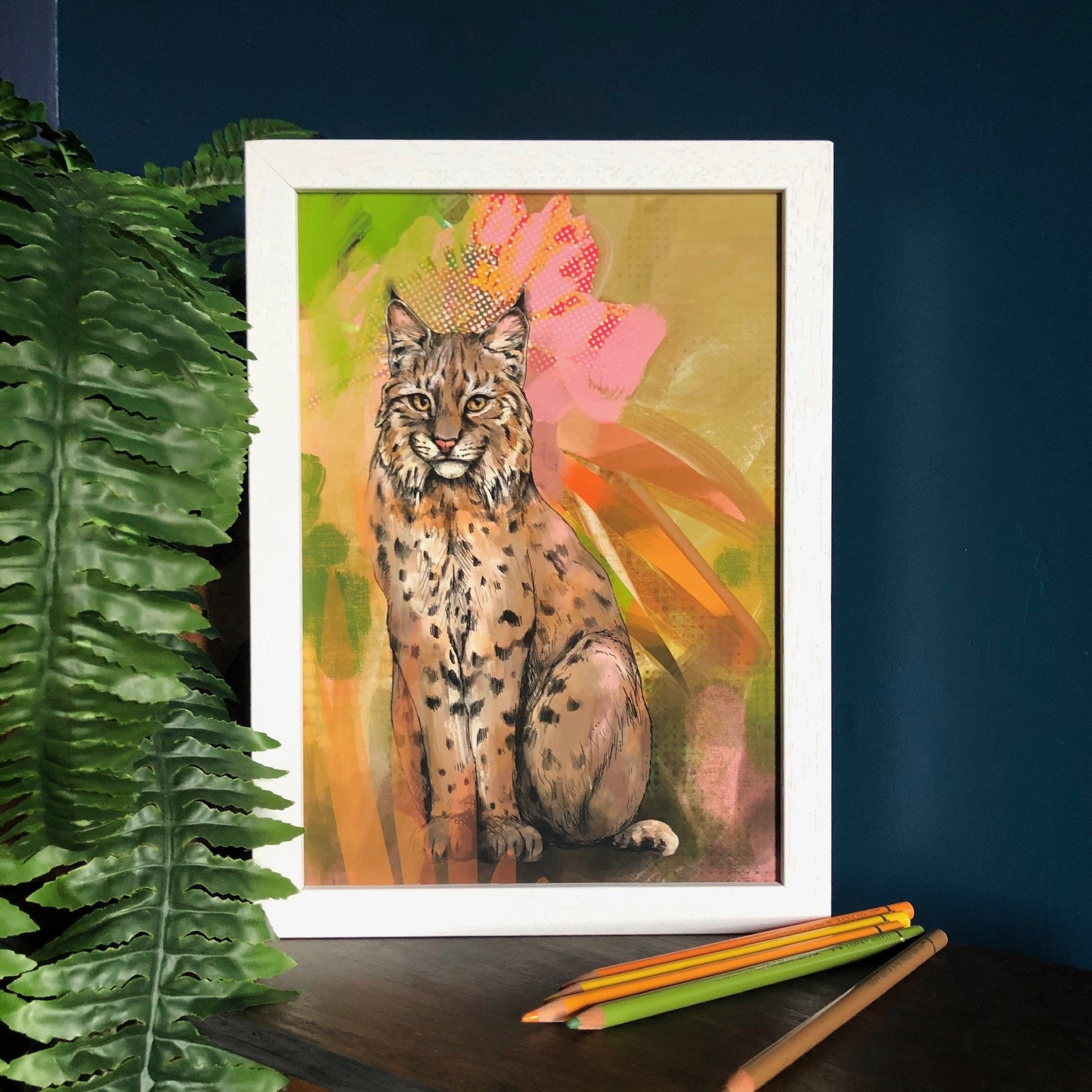 Bobcat Botanica Giclée Art Print Pawky Paws Art Print