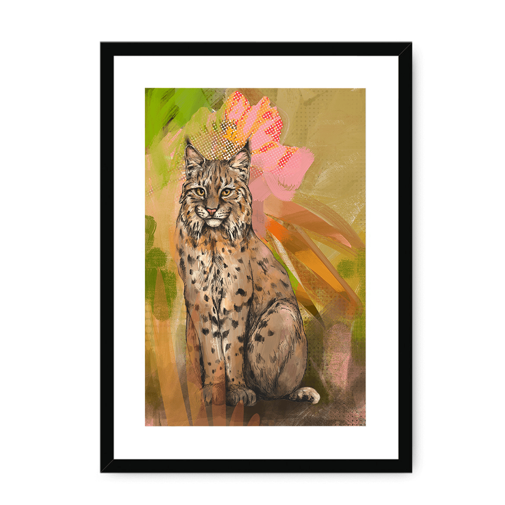 Bobcat Botanica Framed Print Pawky Paws A3 (297 X 420 mm) / Black / White Mount Framed Print
