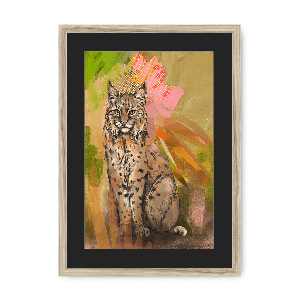 Bobcat Botanica Framed Print Pawky Paws A3 (297 X 420 mm) / Natural / Black Mount Framed Print