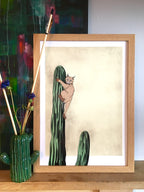 Bobcatctus Yellow Matte Art Print Catctus Art Print