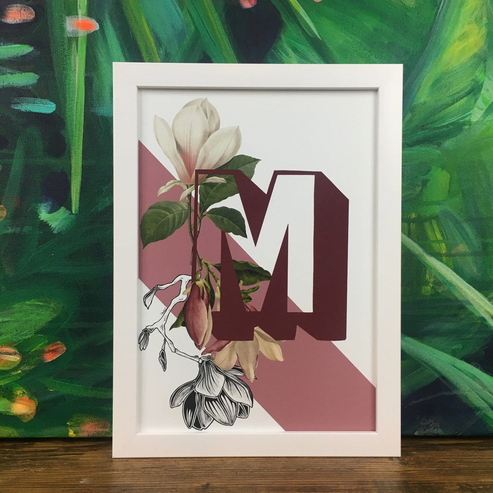 Botanical Alphabet M Matte Art Print Botanical Alphabet Art Print