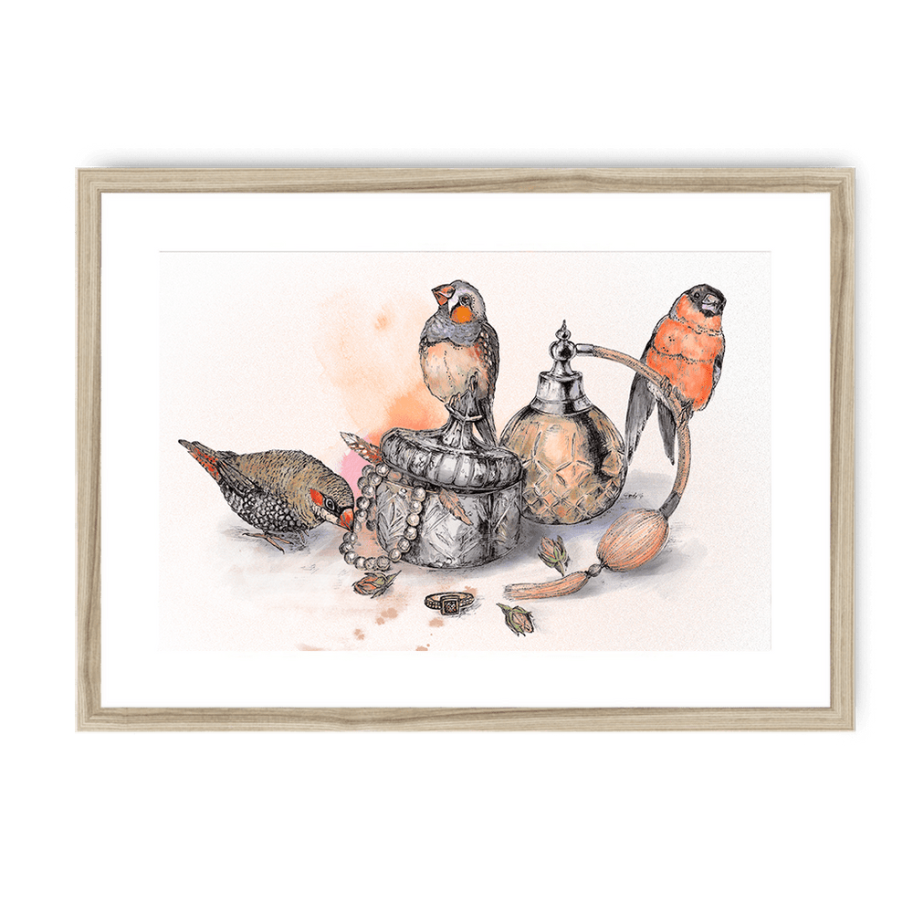 Boudoir Finches Framed Print The Gathering A3 (297 X 420 mm) / Natural / White Mount Framed Print