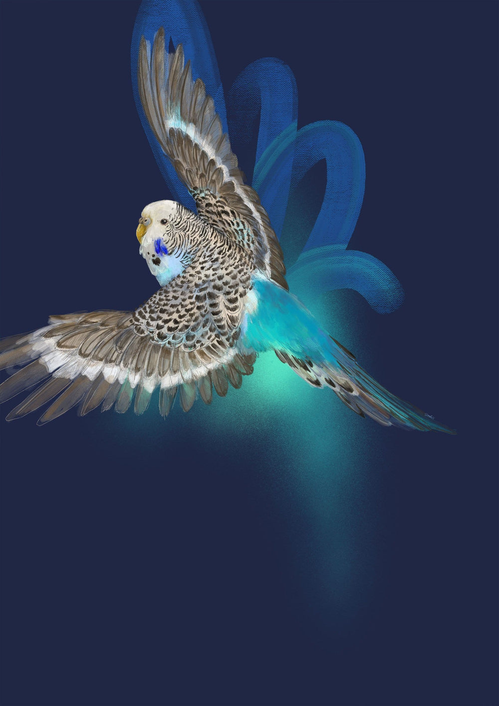 Budgerigar’s Midnight Adventure Art Print Night Flight Art Print