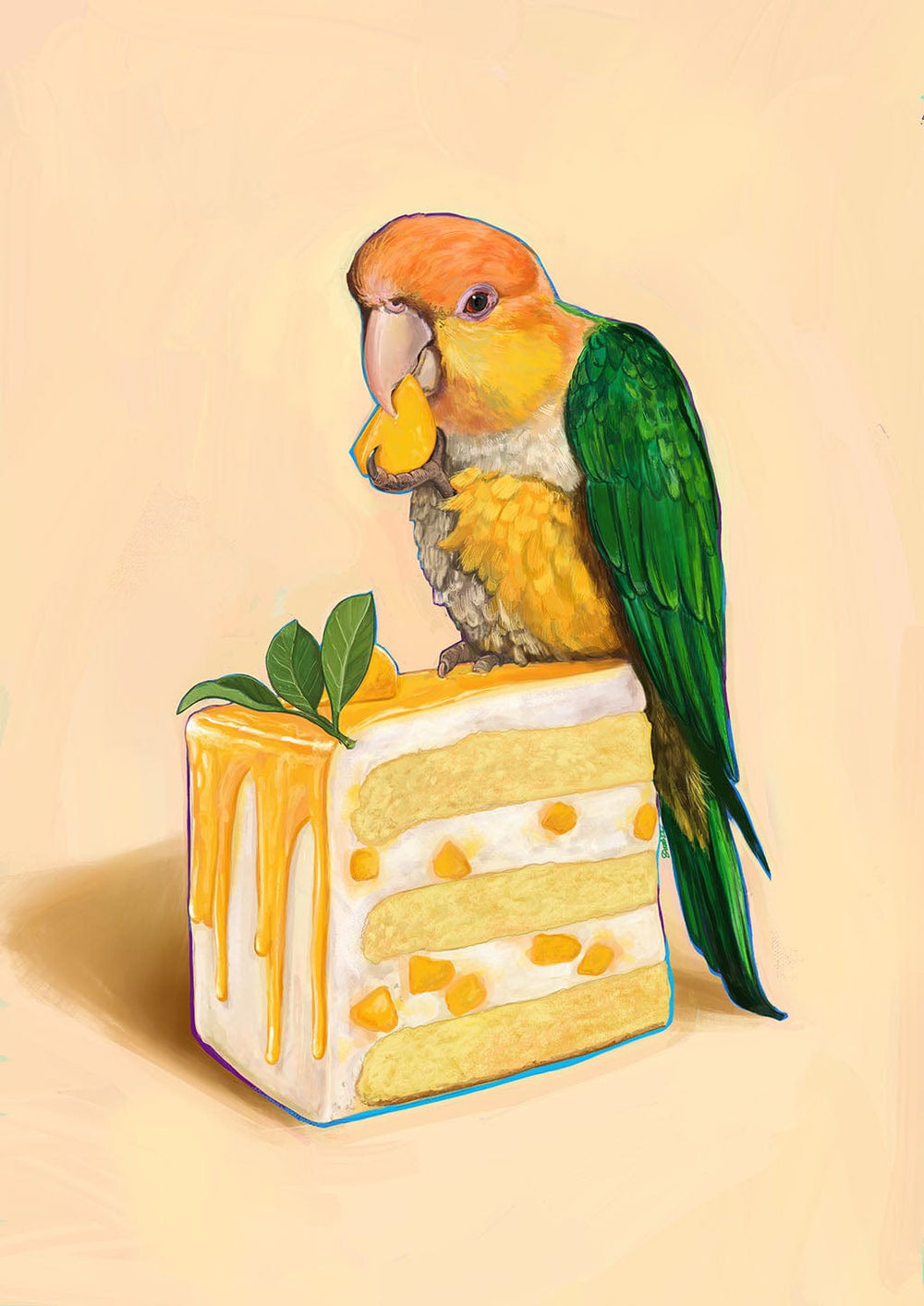 Caique On Cake Giclée Art Print Sticky Beaks Art Print