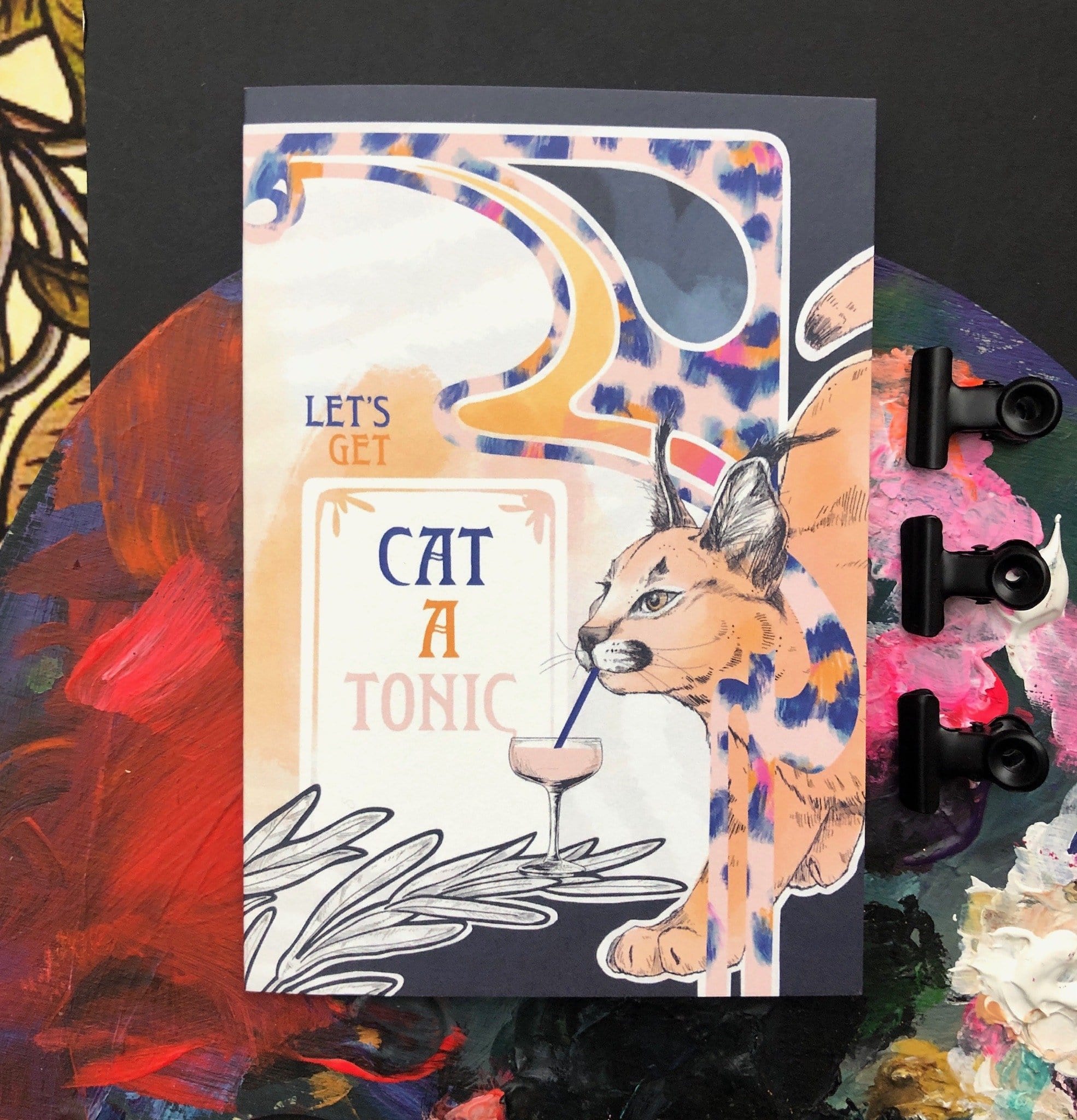 Cat A Tonic Greeting Card Nouveau Animaux Card