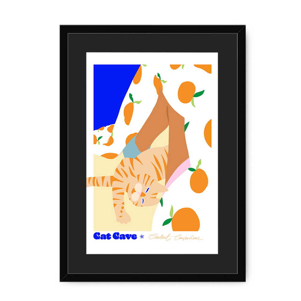 Content Contortions Framed Print Cat Cave Antics A3 (297 X 420 mm) / Black / Black Mount Framed Print