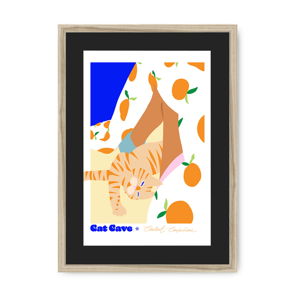 Content Contortions Framed Print Cat Cave Antics A3 (297 X 420 mm) / Natural / Black Mount Framed Print