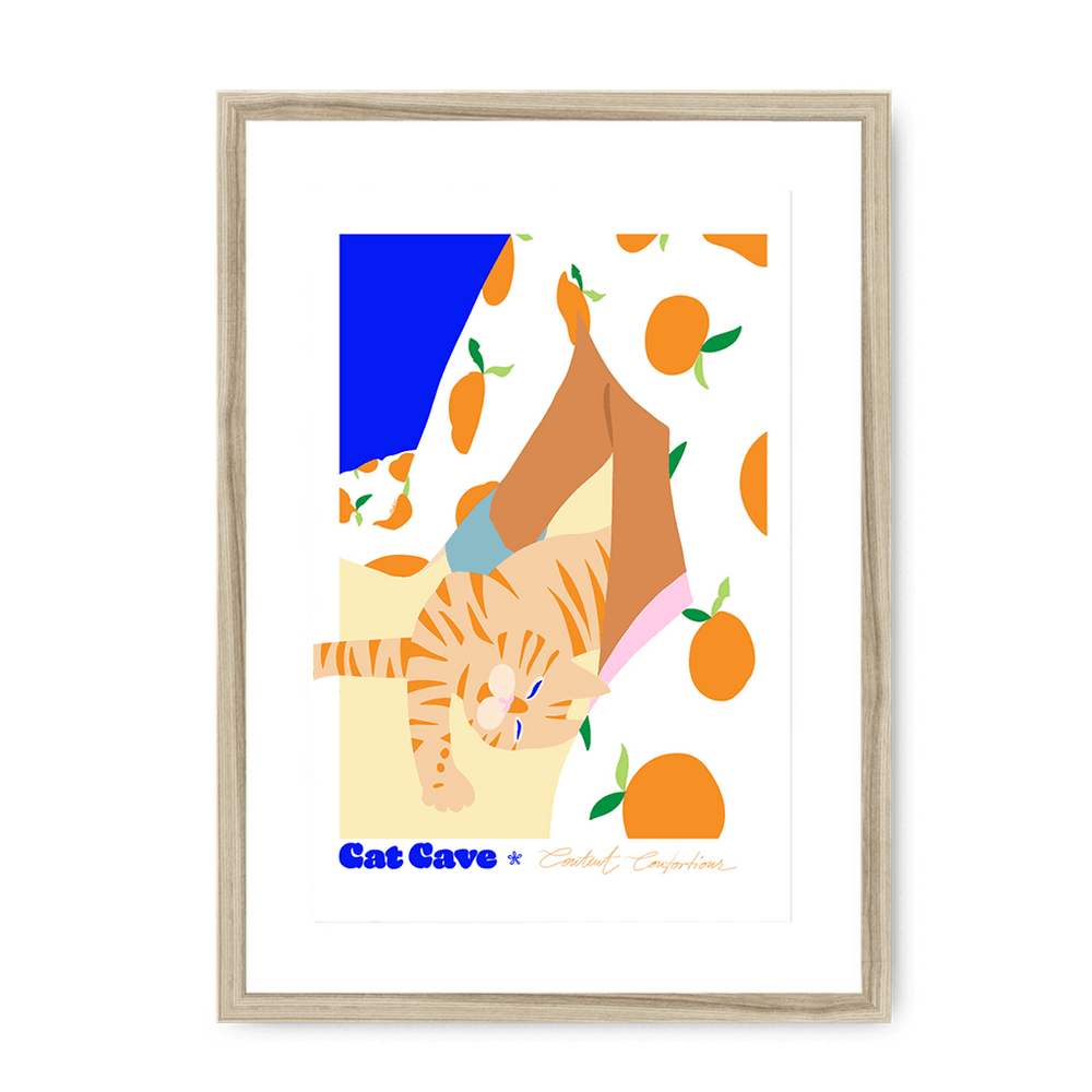 Content Contortions Framed Print Cat Cave Antics A3 (297 X 420 mm) / Natural / White Mount Framed Print