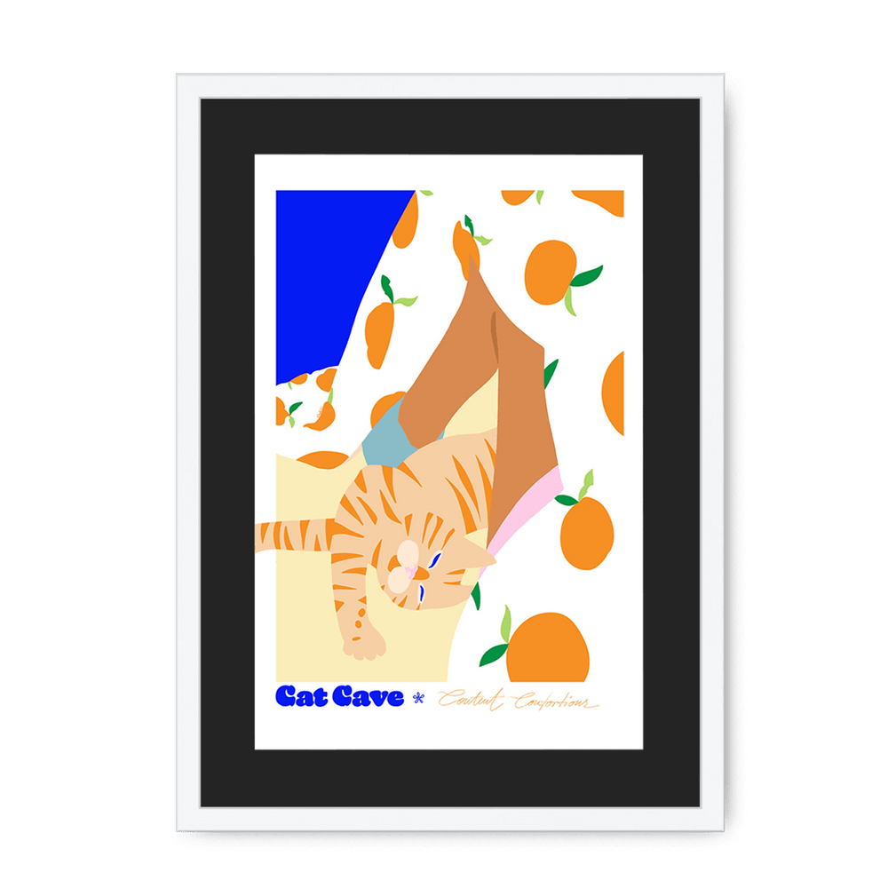 Content Contortions Framed Print Cat Cave Antics A3 (297 X 420 mm) / White / Black Mount Framed Print