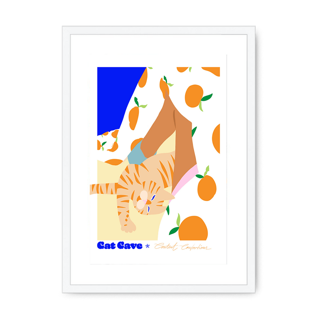 Content Contortions Framed Print Cat Cave Antics A3 (297 X 420 mm) / White / White Mount Framed Print