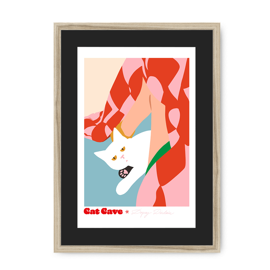 Dopey Disdain Framed Print Cat Cave Antics A3 (297 X 420 mm) / Natural / Black Mount Framed Print