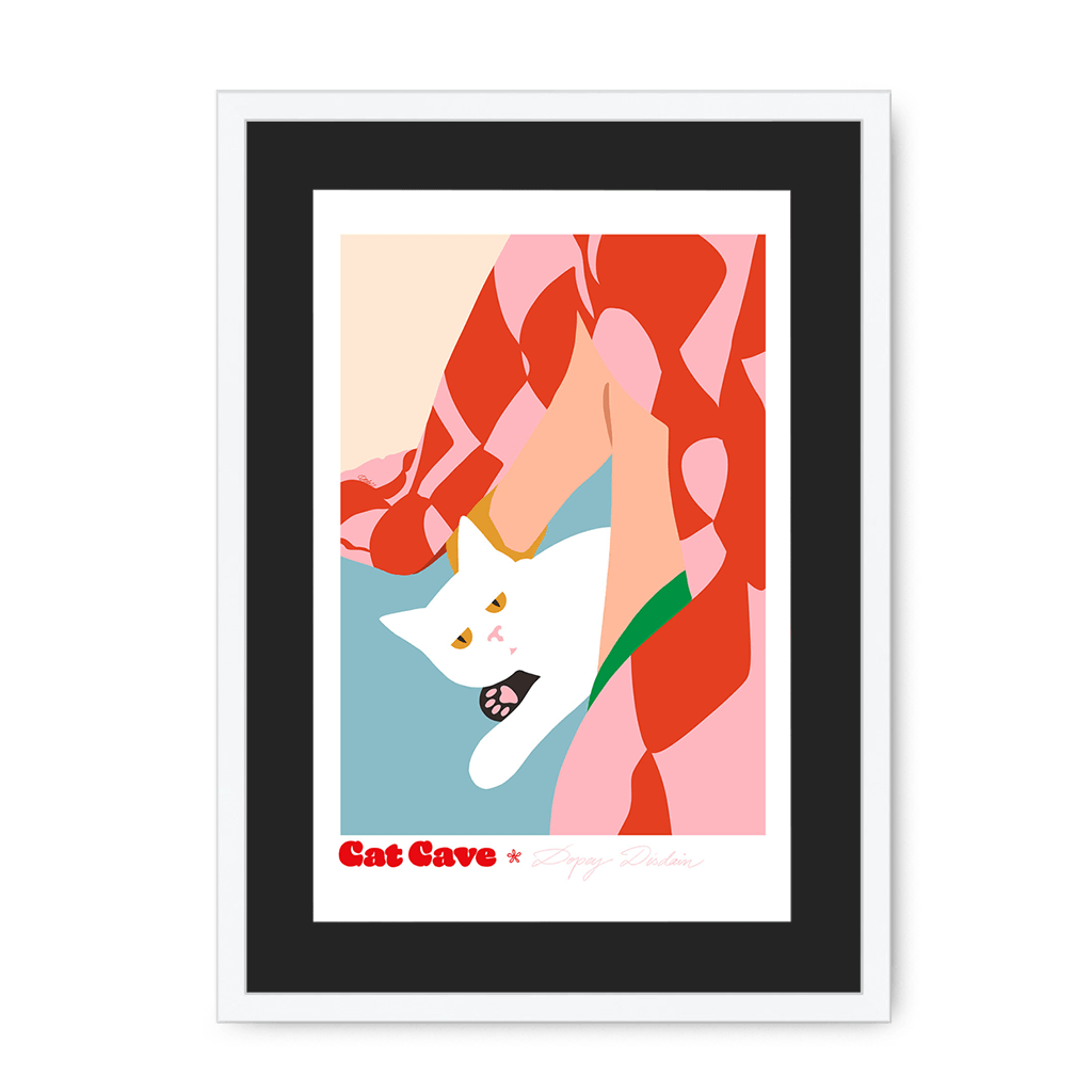 Dopey Disdain Framed Print Cat Cave Antics A3 (297 X 420 mm) / White / Black Mount Framed Print