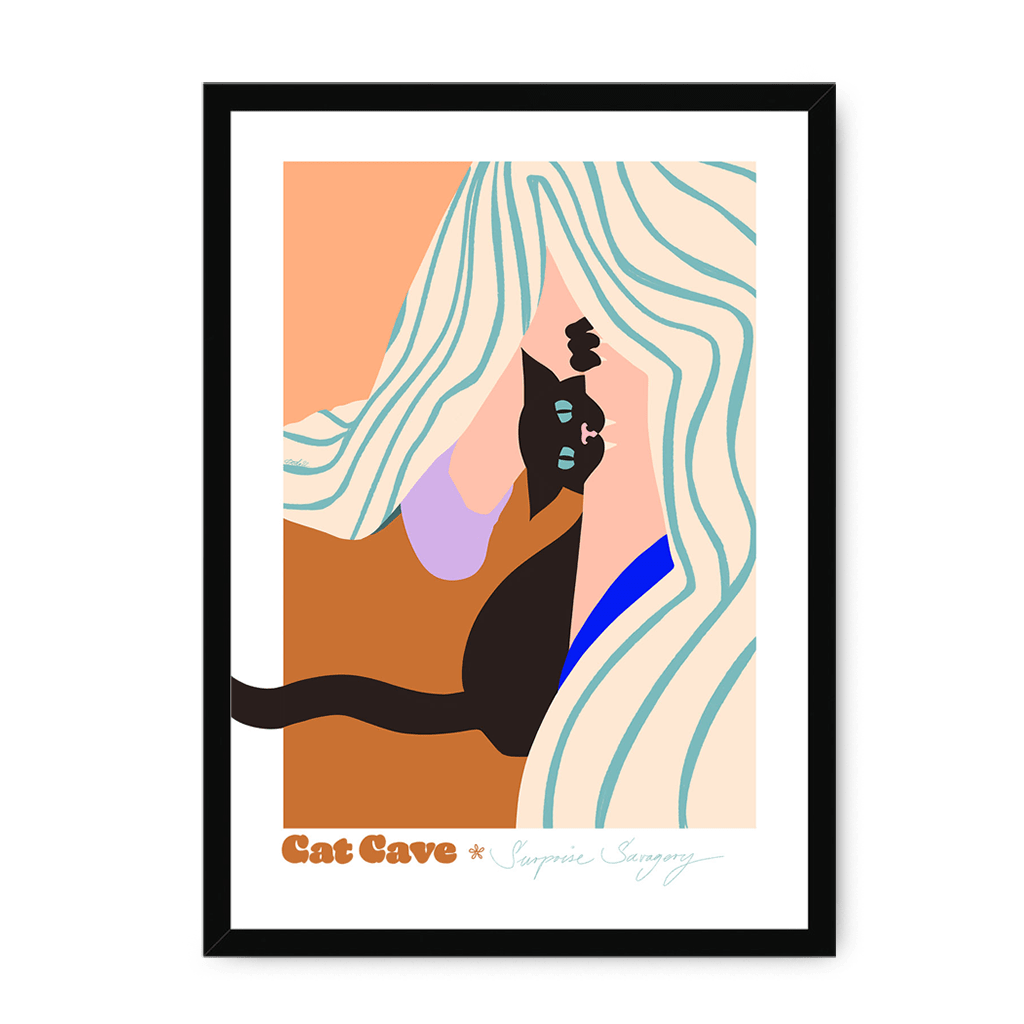Surprise Savagery Framed Print Cat Cave Antics A3 (297 X 420 mm) / Black / No Mount (All Art) Framed Print