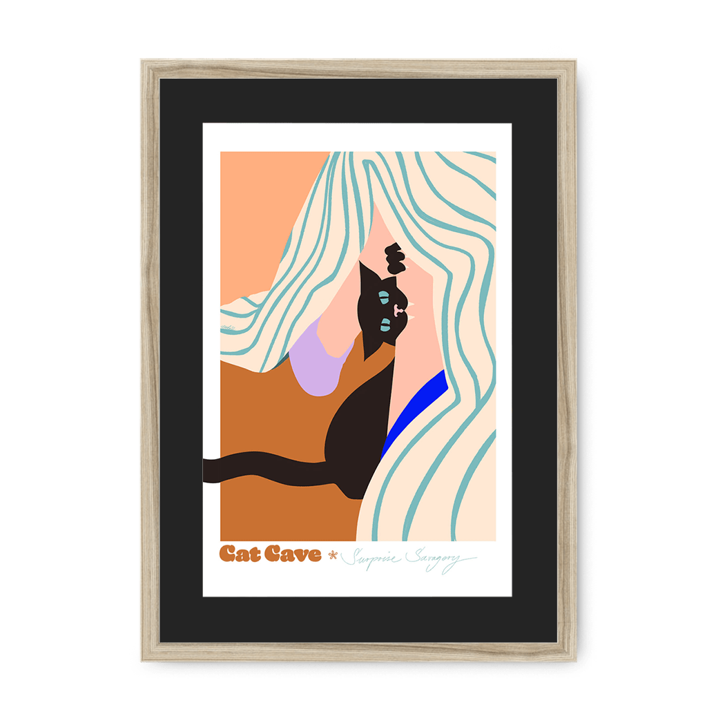 Surprise Savagery Framed Print Cat Cave Antics A3 (297 X 420 mm) / Natural / Black Mount Framed Print