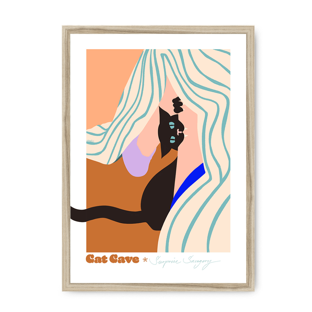Surprise Savagery Framed Print Cat Cave Antics A3 (297 X 420 mm) / Natural / No Mount (All Art) Framed Print
