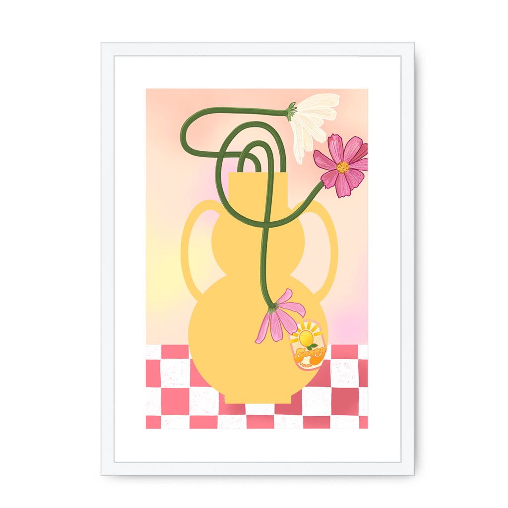 Cosmos In Yellow Framed Print Happy Stems A3 (297 X 420 mm) / White / White Mount Framed Print