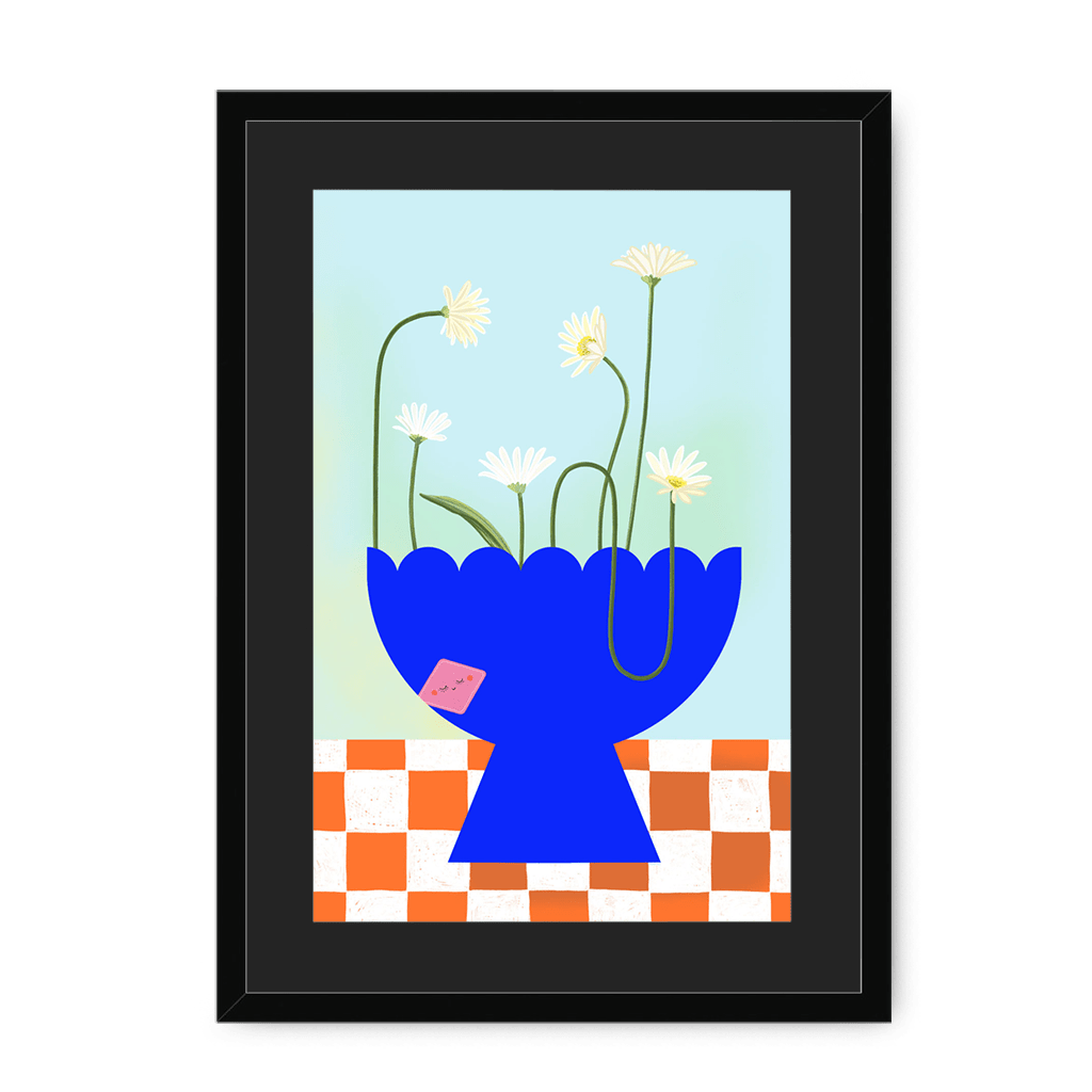 Daisies In Blue Framed Print Happy Stems A3 (297 X 420 mm) / Black / Black Mount Framed Print