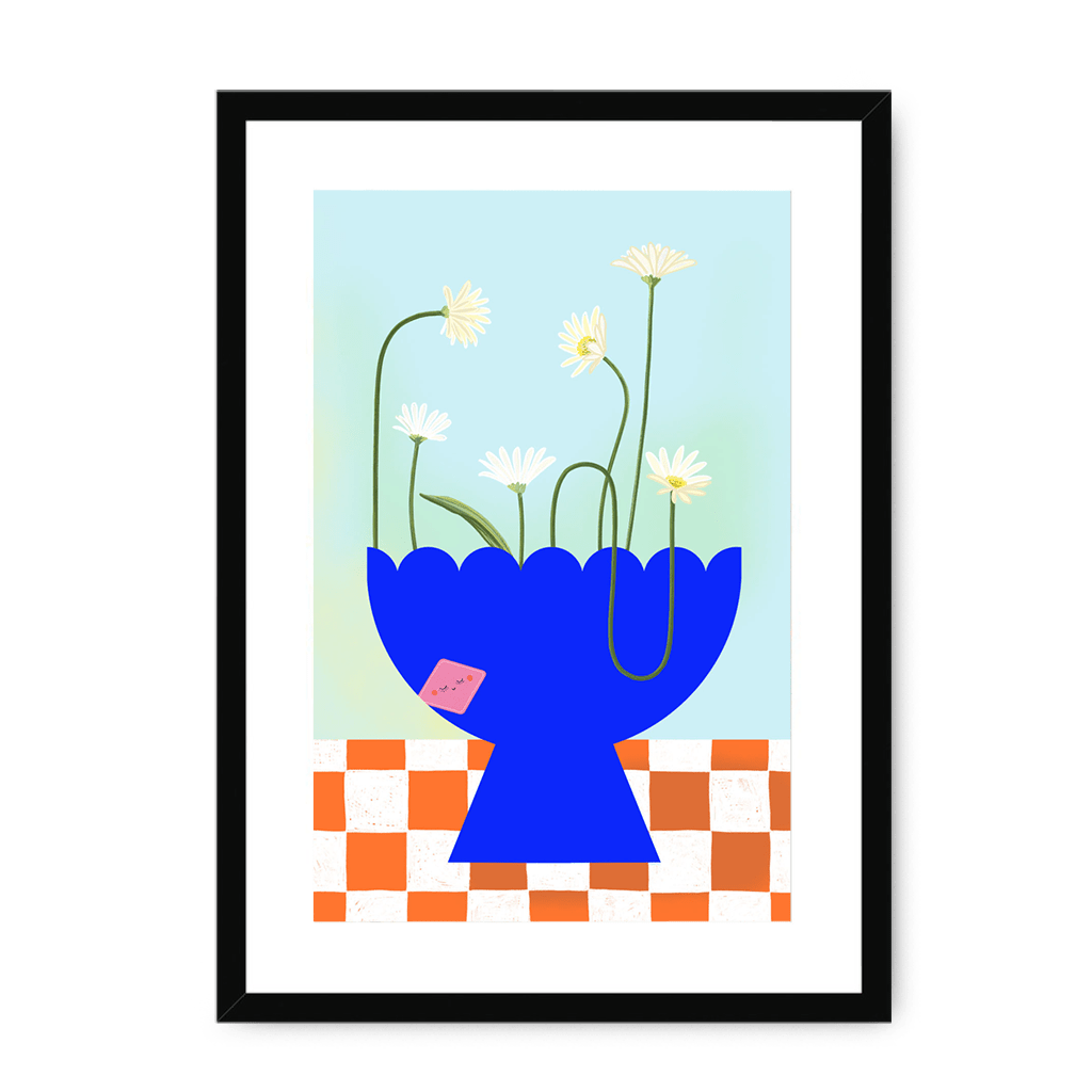 Daisies In Blue Framed Print Happy Stems A3 (297 X 420 mm) / Black / White Mount Framed Print