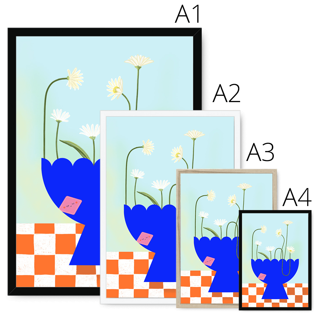 Daisies In Blue Framed Print Happy Stems Framed Print