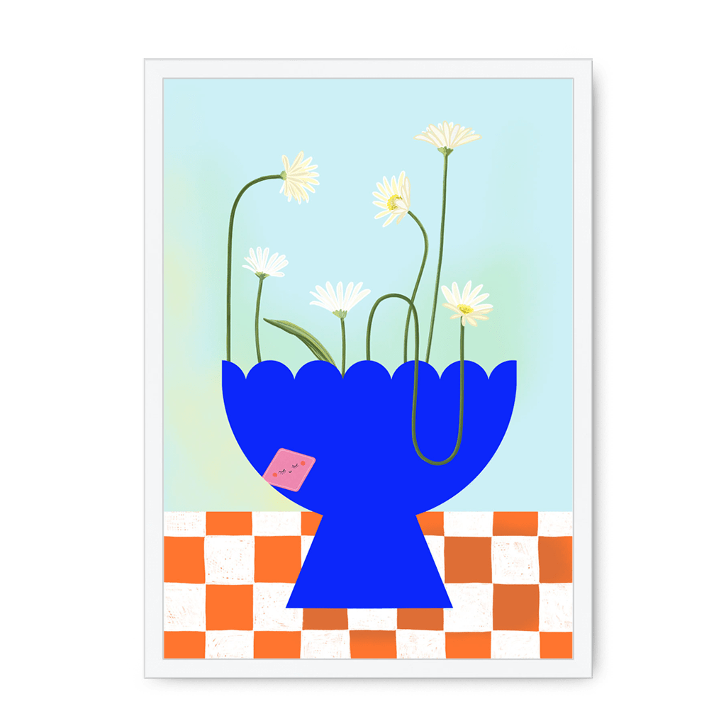 Daisies In Blue Framed Print Happy Stems A3 (297 X 420 mm) / White / No Mount (All Art) Framed Print