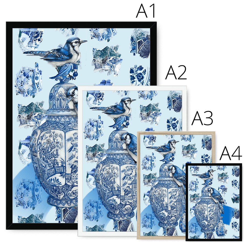 Delft Daft - Jays On A Jar Framed Print The Gathering Framed Print