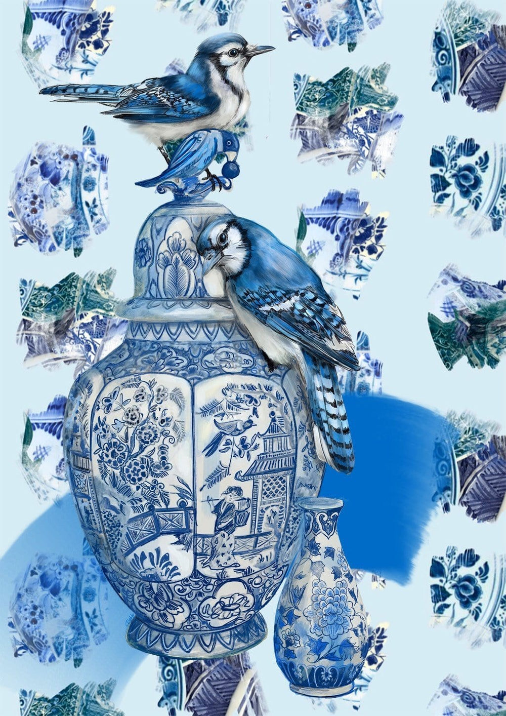 Delft Daft - Jays On A Jar Matte Art Print The Gathering Art Print