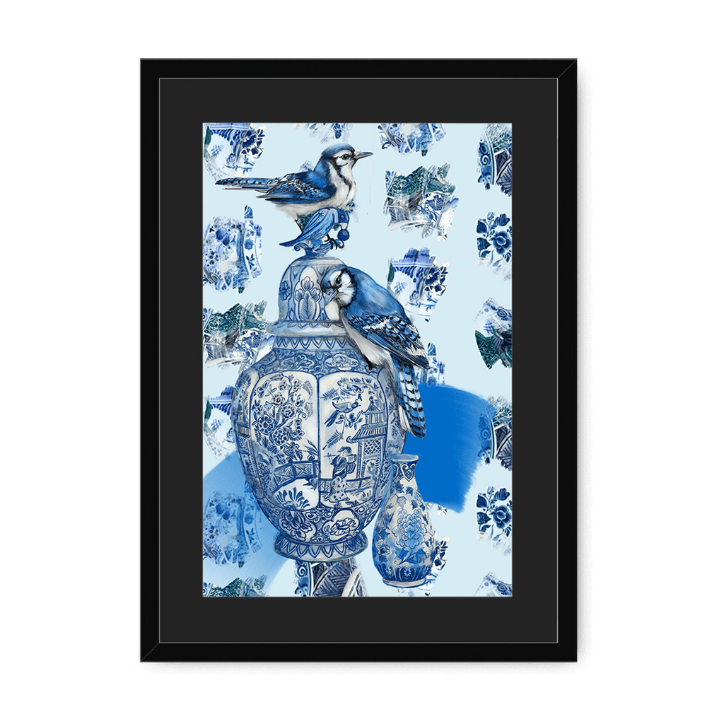 Delft Daft - Jays On A Jar Framed Print The Gathering A3 (297 X 420 mm) / Black / Black Mount Framed Print