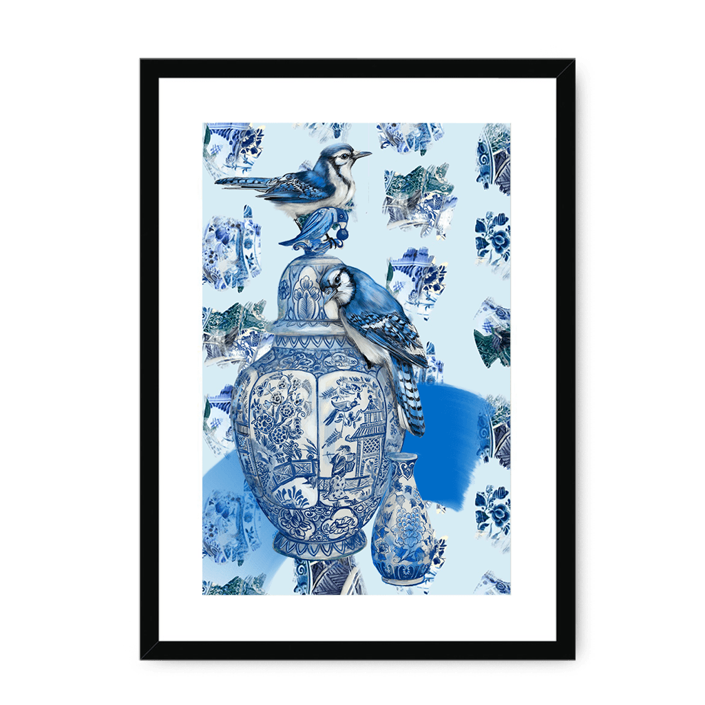 Delft Daft - Jays On A Jar Framed Print The Gathering A3 (297 X 420 mm) / Black / White Mount Framed Print