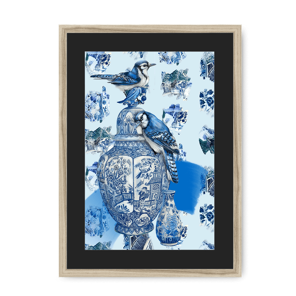 Delft Daft - Jays On A Jar Framed Print The Gathering A3 (297 X 420 mm) / Natural / Black Mount Framed Print