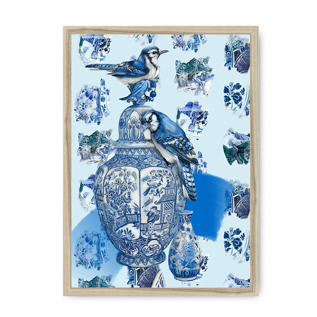 Delft Daft - Jays On A Jar Framed Print The Gathering A3 (297 X 420 mm) / Natural / No Mount (All Art) Framed Print