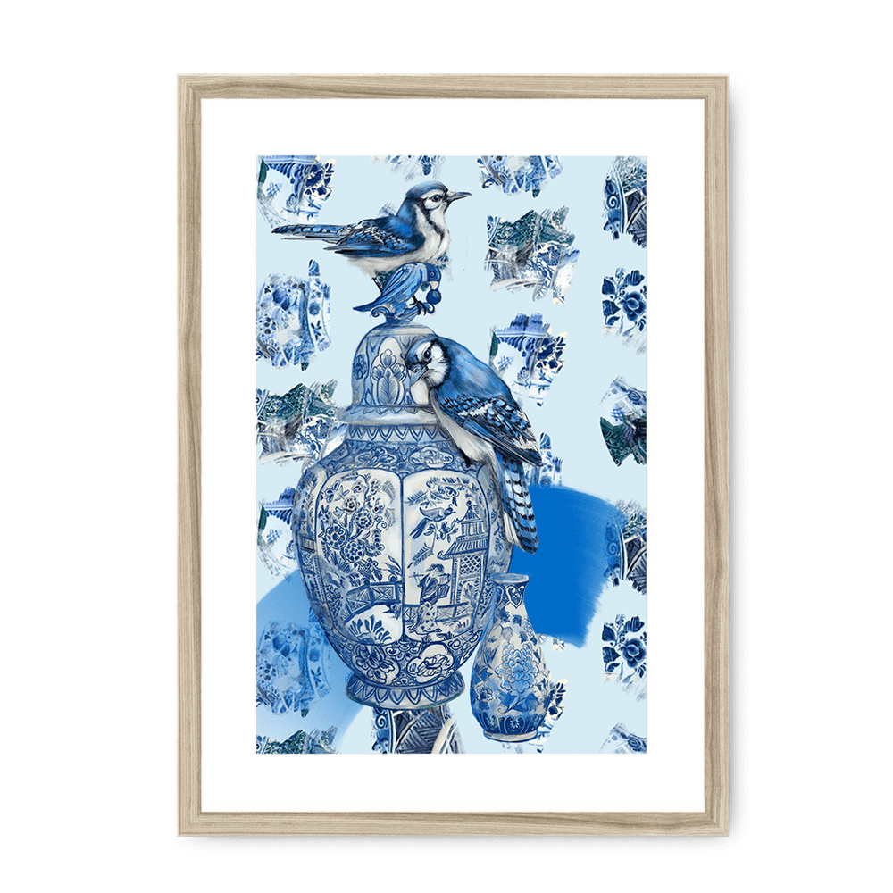 Delft Daft - Jays On A Jar Framed Print The Gathering A3 (297 X 420 mm) / Natural / White Mount Framed Print