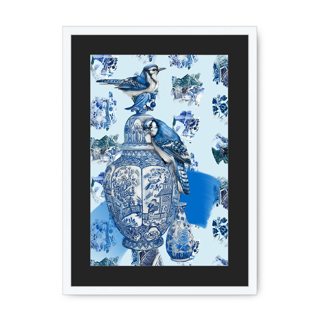 Delft Daft - Jays On A Jar Framed Print The Gathering A3 (297 X 420 mm) / White / Black Mount Framed Print