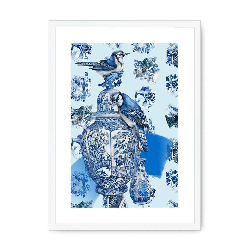 Delft Daft - Jays On A Jar Framed Print The Gathering A3 (297 X 420 mm) / White / White Mount Framed Print