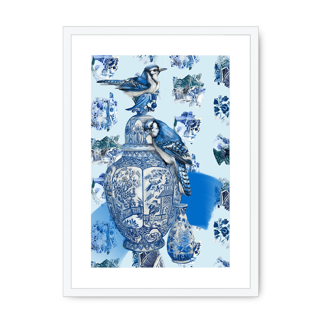 Delft Daft - Jays On A Jar Framed Print The Gathering A3 (297 X 420 mm) / White / White Mount Framed Print