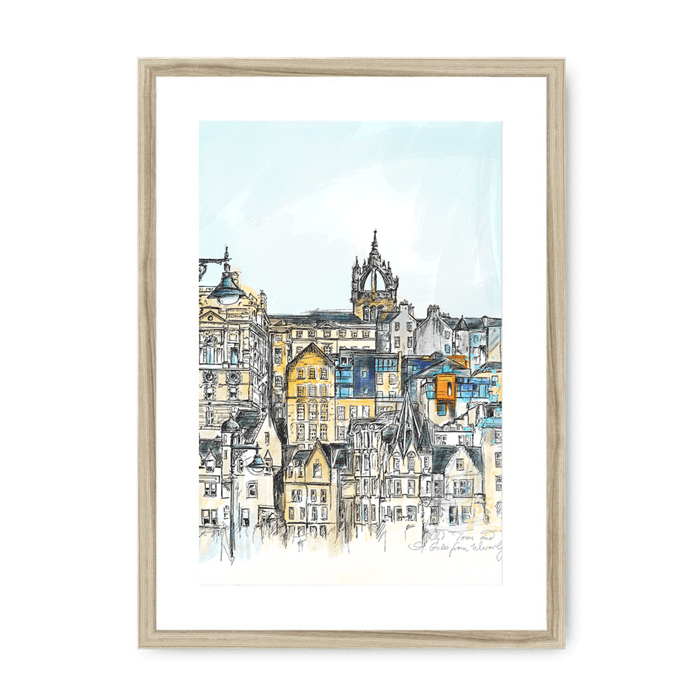 Old Town & St Giles Framed Print Essential Edinburgh A3 (297 X 420 mm) / Natural / White Mount Framed Print