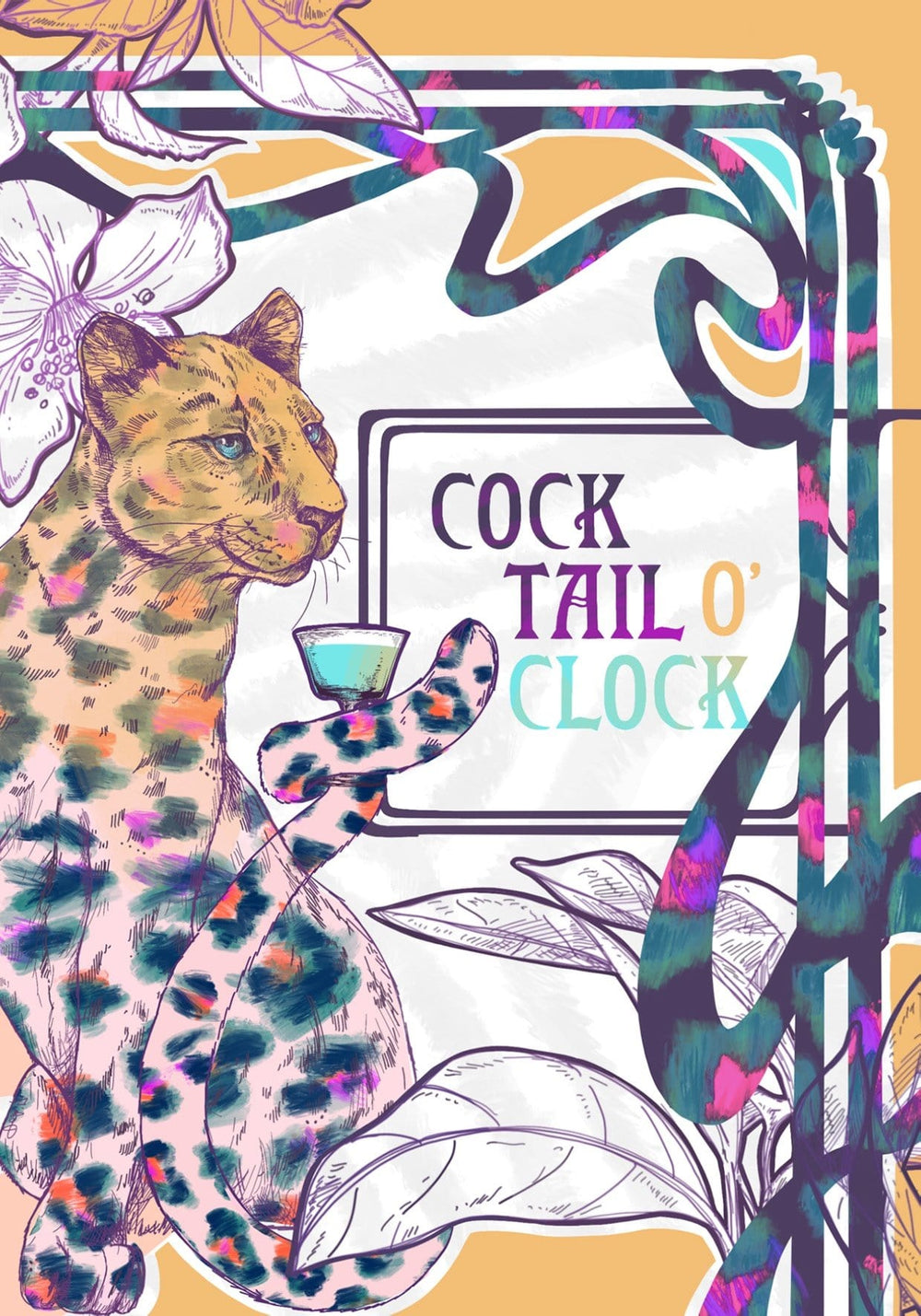 Cocktail Oclock Greeting Card Nouveau Animaux Card