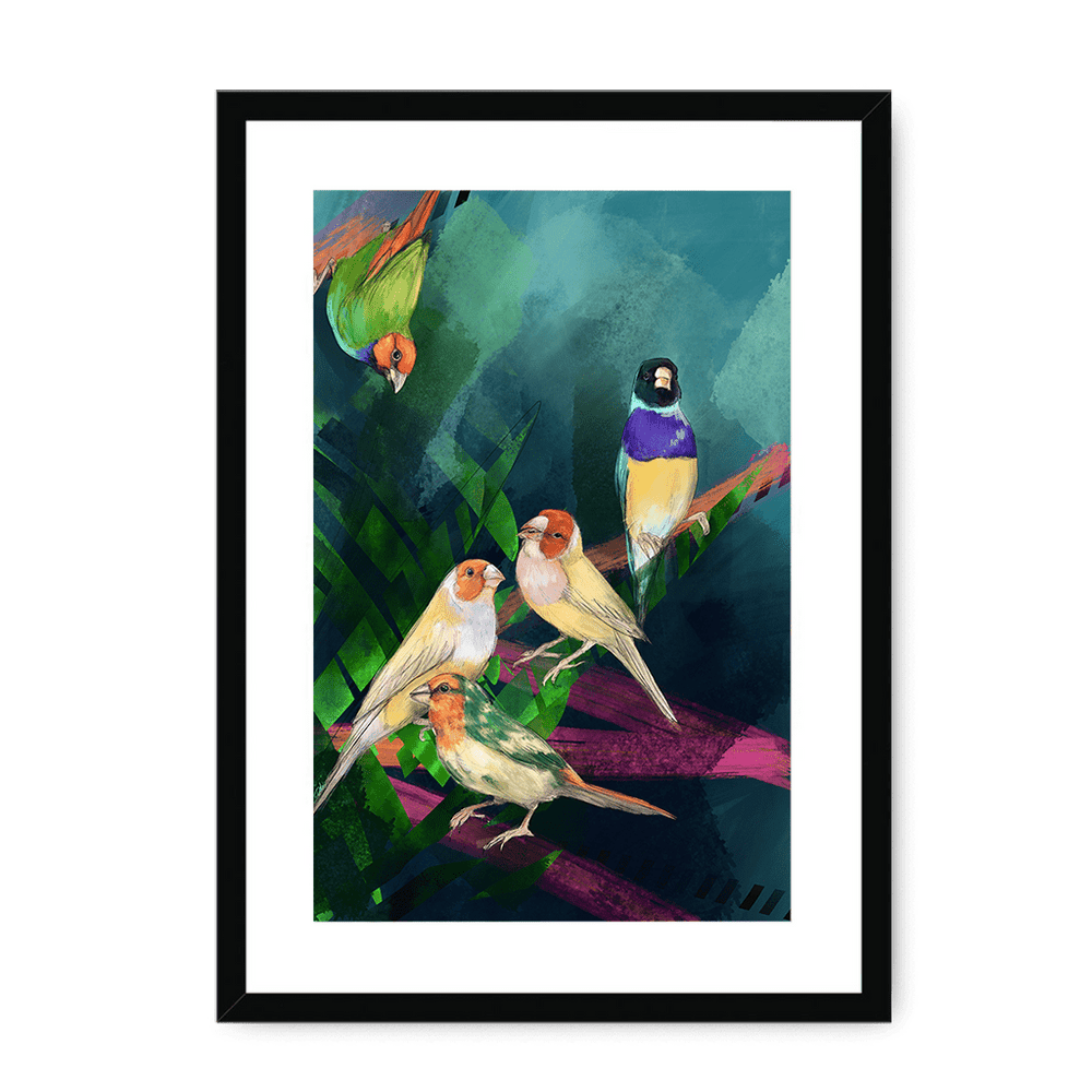 A Fandango Of Finches Framed Print The Gathering A3 (297 X 420 mm) / Black / White Mount Framed Print