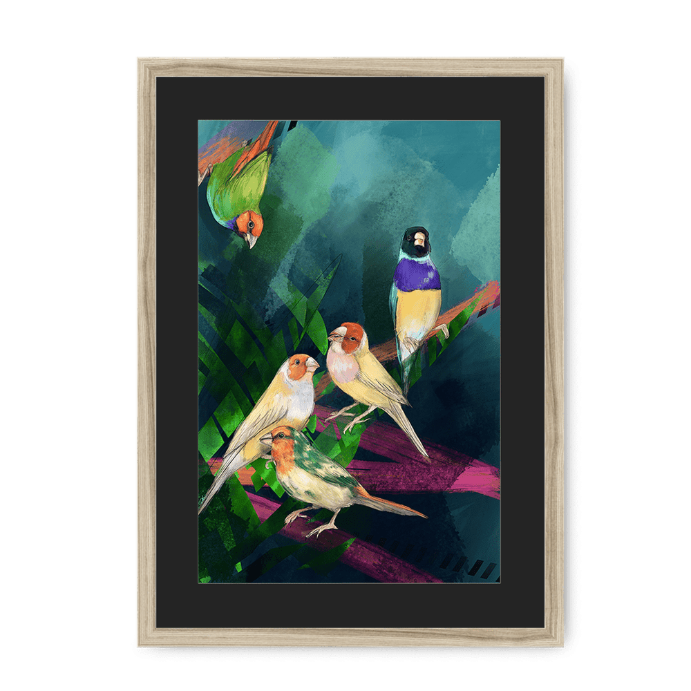 A Fandango Of Finches Framed Print The Gathering A3 (297 X 420 mm) / Natural / Black Mount Framed Print