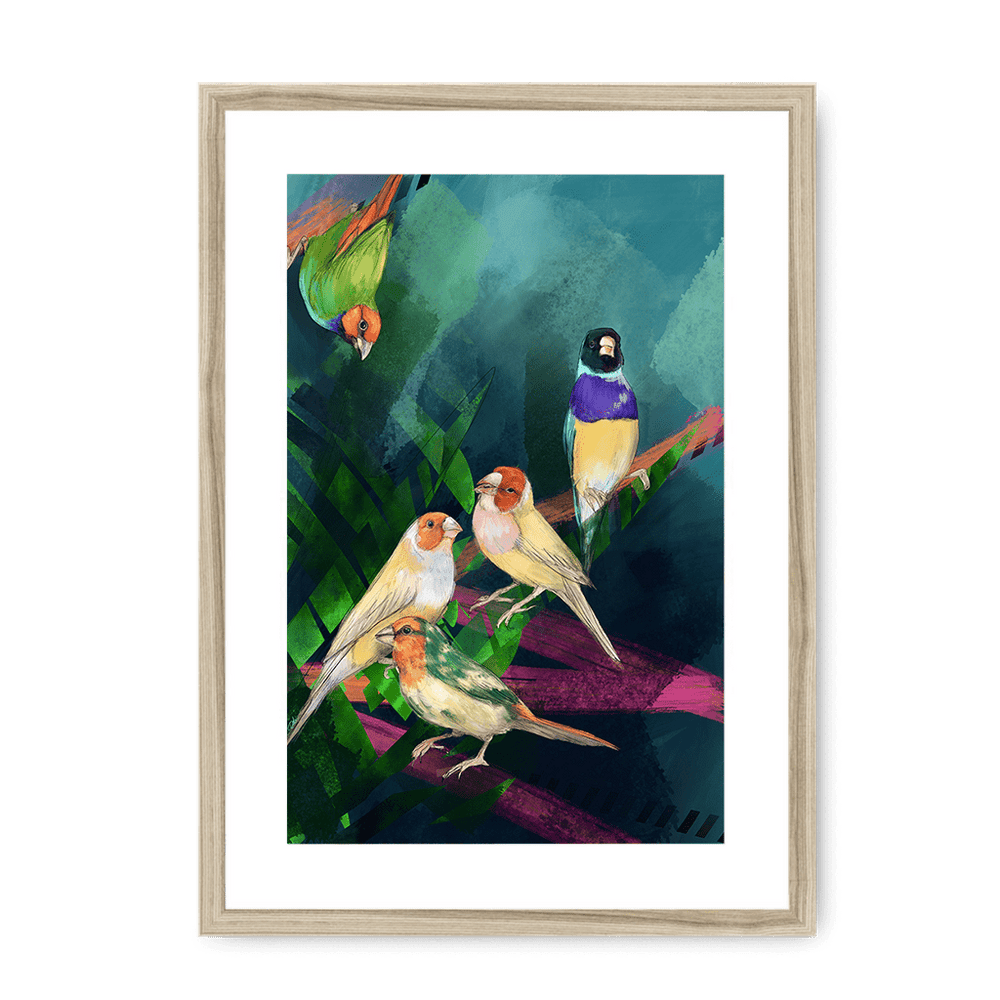 A Fandango Of Finches Framed Print The Gathering A3 (297 X 420 mm) / Natural / White Mount Framed Print