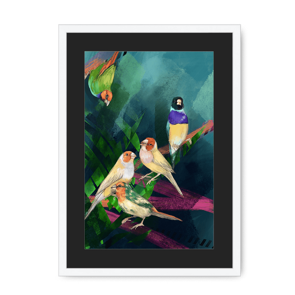 A Fandango Of Finches Framed Print The Gathering A3 (297 X 420 mm) / White / Black Mount Framed Print