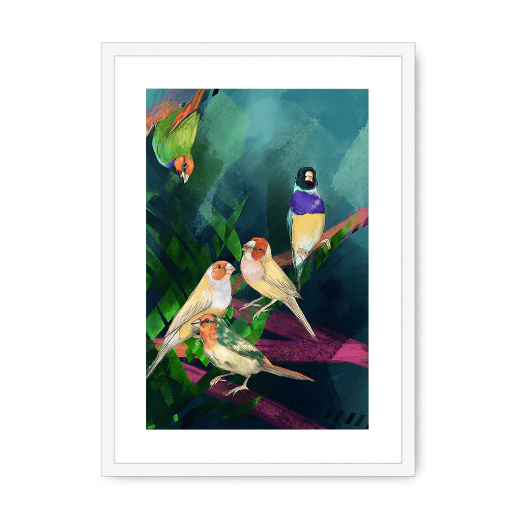 A Fandango Of Finches Framed Print The Gathering A3 (297 X 420 mm) / White / White Mount Framed Print