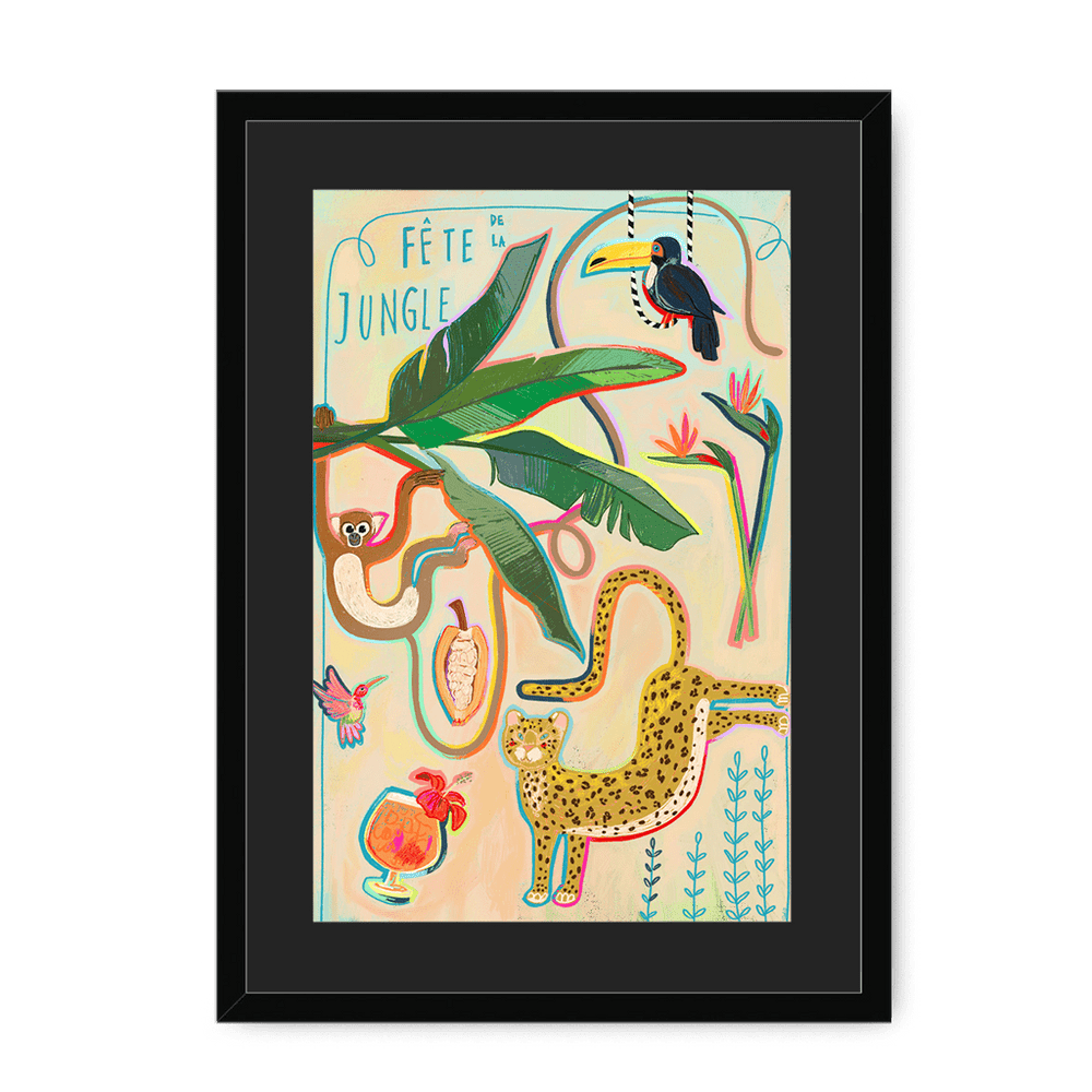 Fête De La Jungle Framed Print Aventures Des Créatures A3 (297 X 420 mm) / Black / Black Mount Framed Print