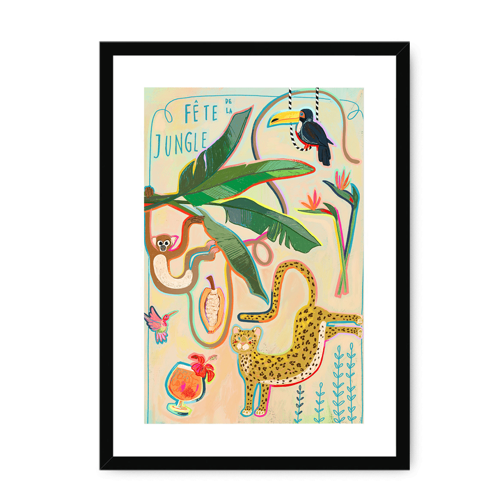 Fête De La Jungle Framed Print Aventures Des Créatures A3 (297 X 420 mm) / Black / White Mount Framed Print