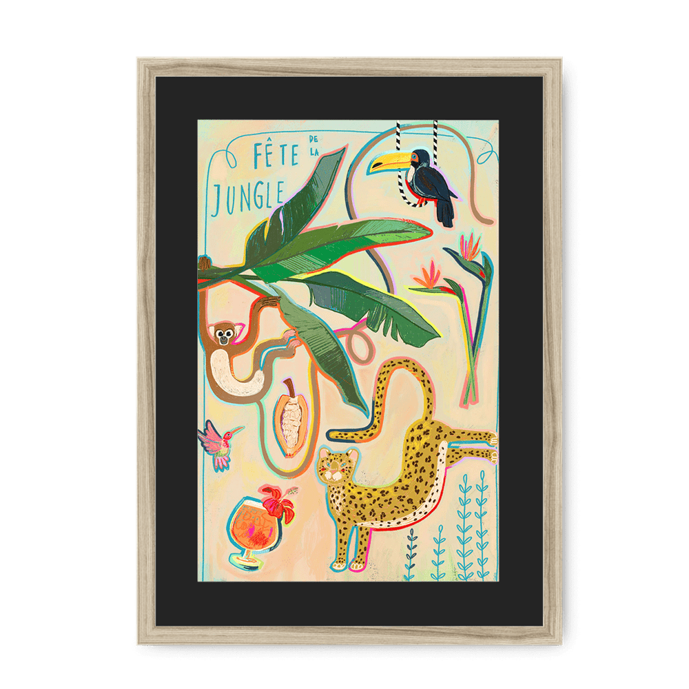 Fête De La Jungle Framed Print Aventures Des Créatures A3 (297 X 420 mm) / Natural / Black Mount Framed Print