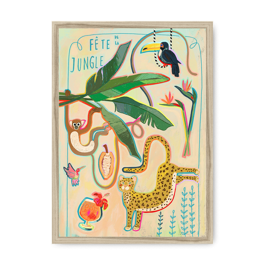 Fête De La Jungle Framed Print Aventures Des Créatures A3 (297 X 420 mm) / Natural / No Mount (All Art) Framed Print