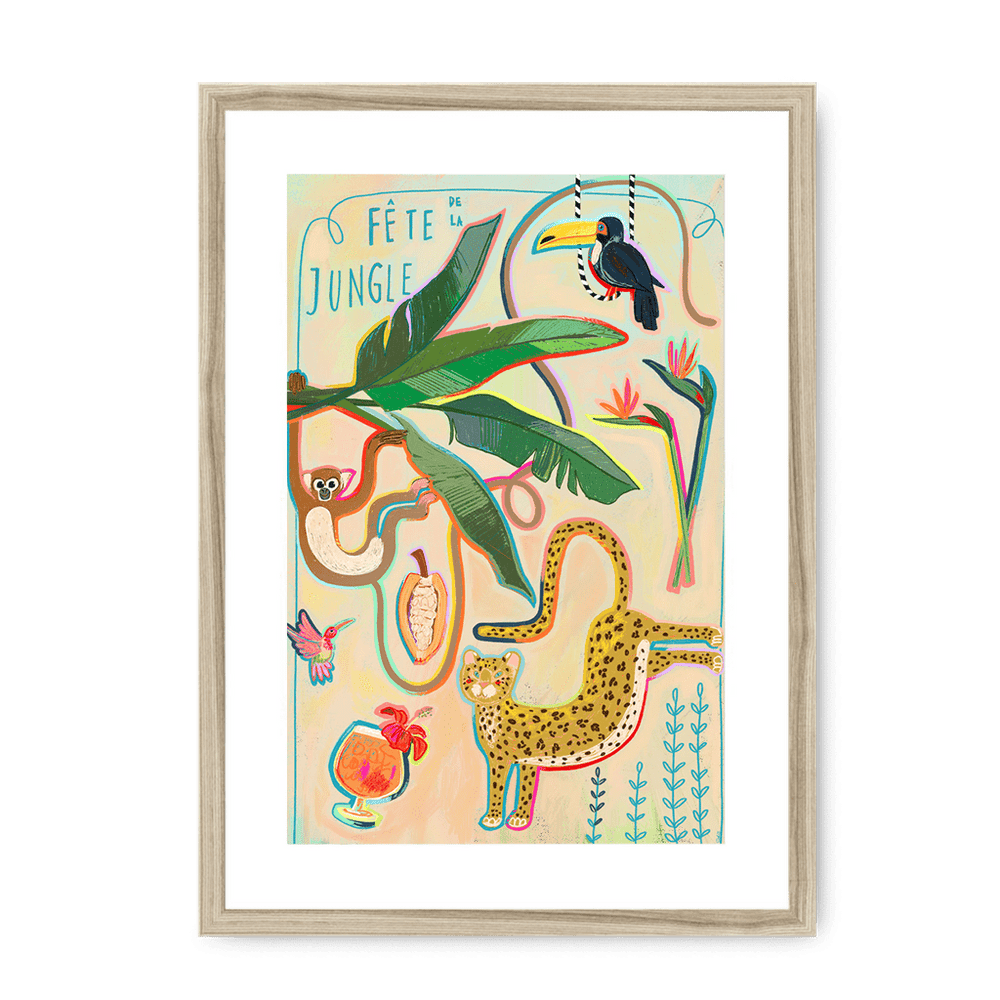Fête De La Jungle Framed Print Aventures Des Créatures A3 (297 X 420 mm) / Natural / White Mount Framed Print